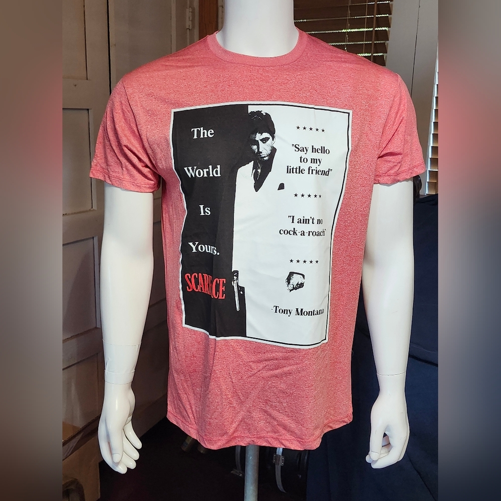 Scarface Tony Montana (Al Pacino) Movie T-Shirt in Brick Red Size Unisex Large